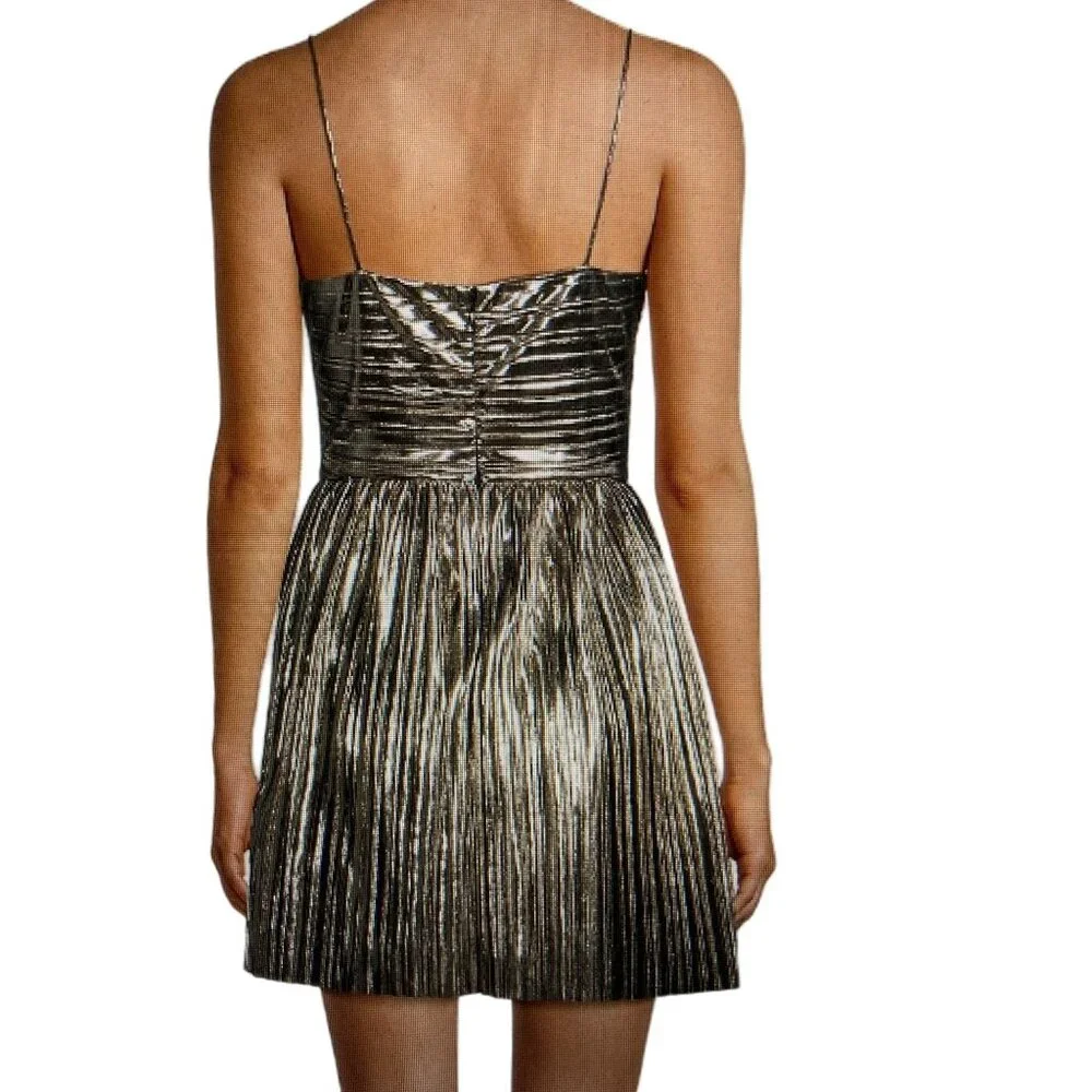 NWT MICHAEL KORS WOMENS PLEATED LAME BUSTIER D SILVER 10